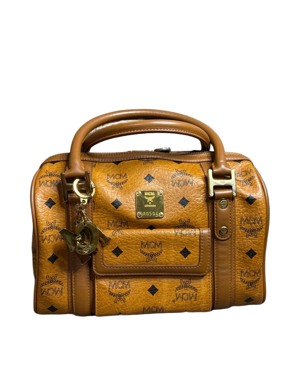 MCM Cognac Visetos Boston Bag with Charms — COA Included